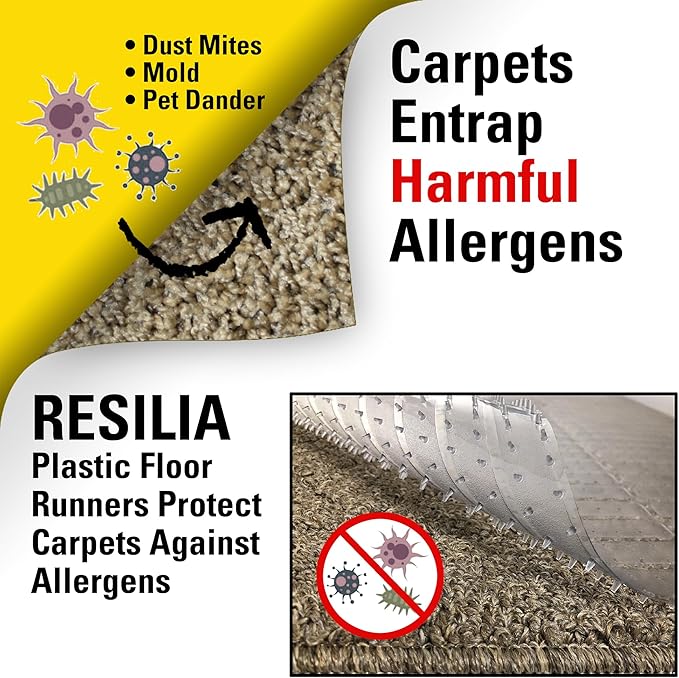 RESILIA Deep-Pile Carpet Runner - Plastic Vinyl Carpet & Rug Protector, Waterproof Clear Vinyl Floor Runners, 48 Inches Wide x 25 Feet Long, Made in The USA