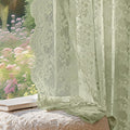 Anmao Vintage Lace Curtains 90 Inches Long 2 Panels Set, Romantic Elegant Light Filtering Semi Sheer Floral Thick Lacy Curtain Drapes for Living Room and Bedroom, Each Panel 55W x 90L, Dry Grass Green