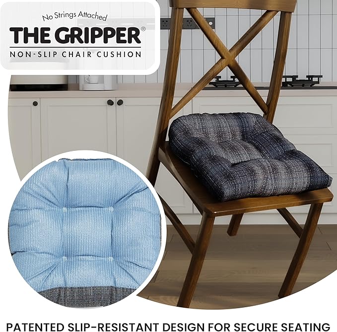Klear Vu Gripper Overstuffed Universal Non-Slip Dining Chair Cushions for Kitchen Decor or Office Use, U-Shaped Skid-Proof Seat Pad, 17x17 Inches, 2 Count (Pack of 1), Honeycomb Denim Blue