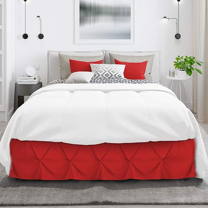 Nestl Red Bed Skirt Twin Size, Pinch Pleat Twin Bed Skirt, 14" Inch Drop Twin Bedskirt, Hotel Quality Red Bed Skirts, Premium Microfiber Bedskirt for Twin Bed, Red Twin Bed Skirt