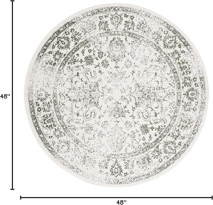SAFAVIEH Adirondack Collection Area Rug - 4' Round, Ivory & Dark Green, Distressed Vintage Floral Design, Non-Shedding & Easy to Clean, Ideal for Living Room, Bedroom, Dining Space (ADR109X)