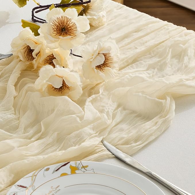 BALCONY & FALCON 2 Pack Beige Cheesecloth Table Runner 10FT 120 Inch Rustic & Boho Farmhouse Gauze Cheese Cloth Runners for Wedding Fall Thanksgiving Christmas Party Baby Shower Birthday Decor