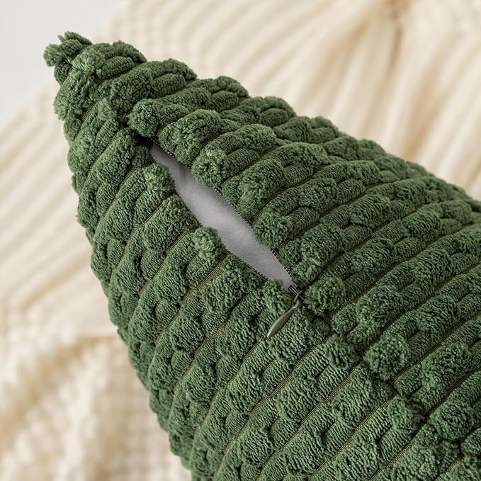 Kevin Textile 20x54 Inch Long Body Lumbar 1 Pack Boho Decorative Throw Pillow Cover Soft Striped Corduroy Rectangle Cushion Case Farmhouse Accent for Living Room Couch Sofa Bed, Moss Green