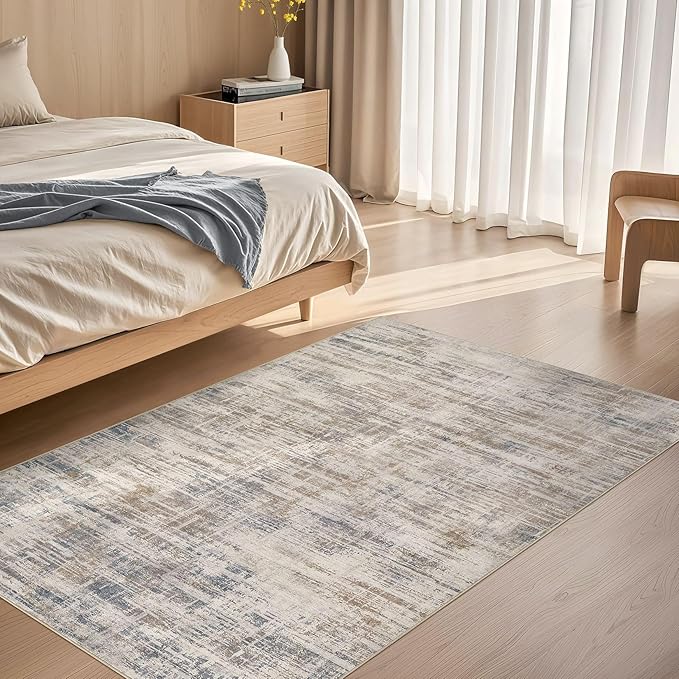 Area Rug for Living Room: 3x5 Washable Neutral Abstract Modern Soft Rugs Non Slip Indoor Floor Stain Resistant Carpet for Bedroom Dining Room Office Nursery - Brown