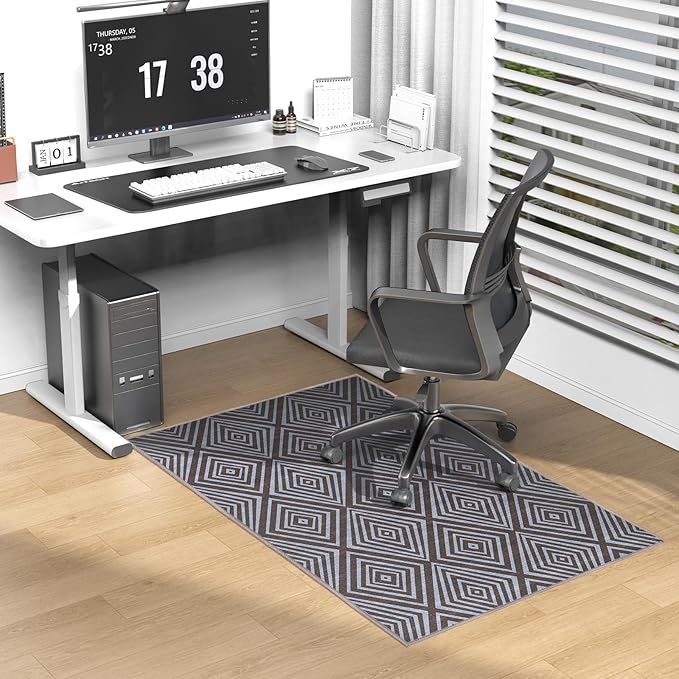 Blue&Black Checkered Diamond-Pattern Computer Chair Mat for Hardwood, 30" x 48"Office Mat for Hardwood Floor with Non-Slip Back, HeavyDuty Office Chair Rug for Hardfloor,LowPlie Carpet Floor Protector