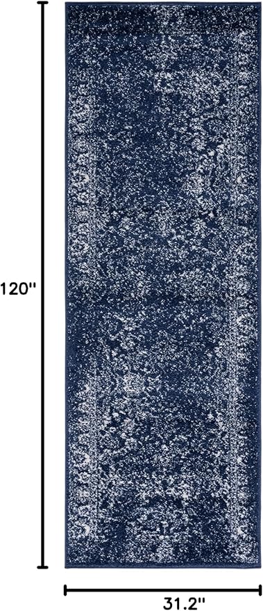 SAFAVIEH Adirondack Collection Runner Rug - 2'6" x 10', Navy & Ivory, Distressed Vintage Floral Design, Non-Shedding & Easy to Clean, Ideal for Hallway, Foyer, Entryway, Bedroom (ADR109N)