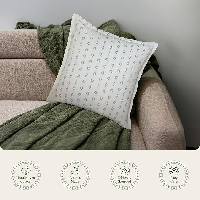 SanVia Serenity Premium Cotton Throw Pillow Covers, 20 x 20 Inches, Luxurious Handwoven Couch Pillow Covers with Hidden Zipper, Elegant Home Décor, Insert Not Included