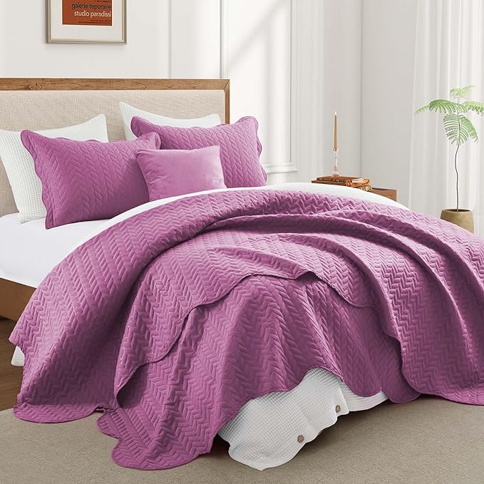 IR Imperial Rooms California King Quilt Bedding Set Size (118"x106") + 2 Pillow Shams (20" x 36"+ 2") - 3 Pcs All Season Reversible Microfiber Coverlet Embossed Quilt Bedspread (Purple)
