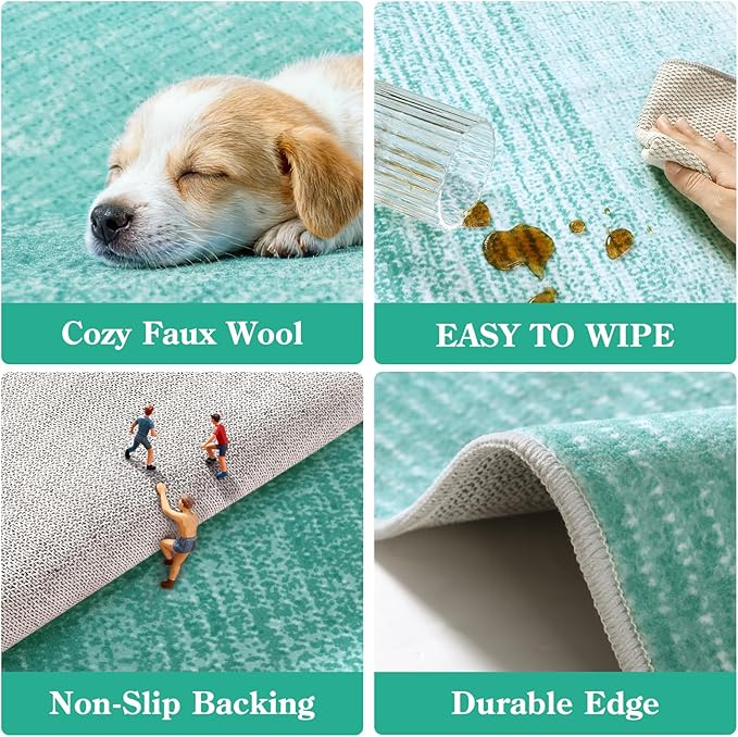 Wonnitar Modern Ombre Small 2x3 Rug, Washable Teal Kitchen Sink Rugs, Non-Slip Abstract Soft Bathroom Throw Mat, Non-Shedding Gradient Indoor Accent Carpet for Bedside Bath Bedroom (Teal, 2'x3')