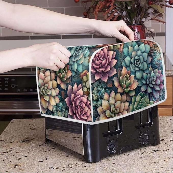 ZFRXIGN Succulent Plants Toaster Covers 4 Slice Wide Slot Dust Cover Case with Handle Toaster Cover Flower Case Small Appliance Covers Toaster Bag Protector Cactus Dark Green