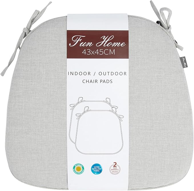 Outdoor Chair Cushions Set of 2,Patio Seat Cushion 17"x16"x2",U-Shaped Dining Chair Cushion 17 by 16 Inch,Water Resistant,Fade-Resistant Chair Pads for Kitchen Garden Furniture(White Gray)