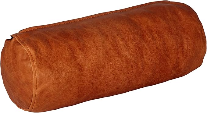Neck Roll Pillow Cushion Cover, 24x6 Inch Full Moon Round Bolster Pillow Case, Cylinder Soft Lambskin Leather Pillowcase for Head, Spine & Neck Support During Sleep - Rusk Artical Pack of 2