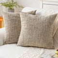 Decorative Throw Pillow Covers 20x20 Inch Set of 2, Soft Solid Farmhouse Chenille Couch Pillows, Spring Pillow Covers for Couch Sofa Bed Living Room Home Decor Pillowcase, Light Khaki