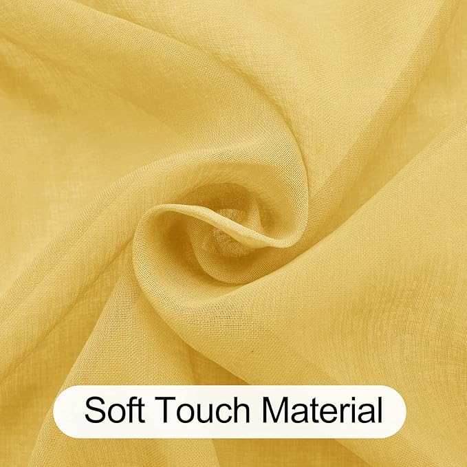 XWZO Sheer Curtains 84 Inches Length 2 Panels Set with Tiebacks, Grommet Top Semi Transparent Voile Lightweight Window Curtains for Bedroom, Living Room, Kids Room, W52 x L84, Yellow, Set of 2