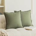Set of 2 Cozy Striped Herringbone Flange Throw Pillow Covers, Aesthetic Embossed Pattern Pillow Covers for Couch and Bed - 18"x18", Sage Green
