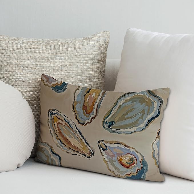 Abstract Oyster Coastal Beach Pillow Covers 12x20, Beachy Room Decor Aesthetic, Retro Coastal Ocean Oyster Shell Decorative Lumbar Pillow Covers for Home Bedroom Living Room