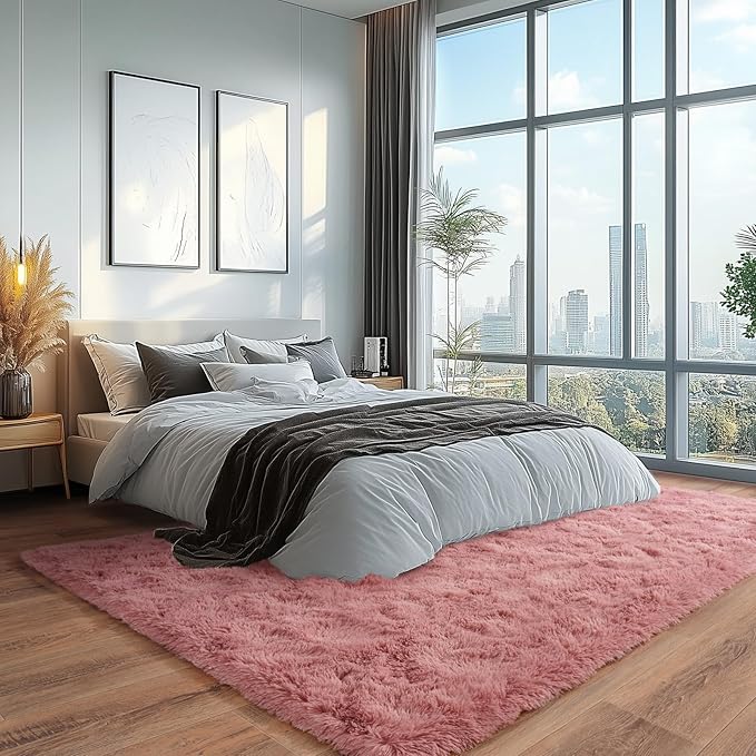 Fluffy Rugs for Living Room, Soft Shaggy for Bedrooms, Blush Area Rug for Bedroom, Cozy Fuzzy Carpet for Kids, Perfect Indoor Decor for Boys and Girls 6x9 Feet