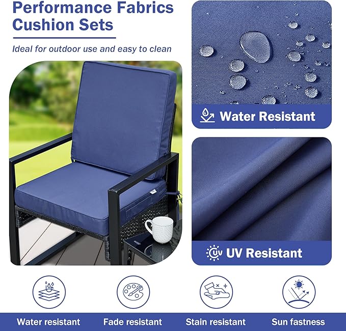 Outdoor Chair Cushions, Waterproof Patio Chair Cushions 24x24x4 Inch, Outdoor Cushions with Removable Cover for Sofa, Fade Resistant Patio Cushions for Outdoor Furniture, Navy Blue