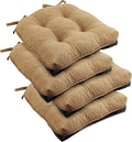 downluxe Indoor Chair Cushions for Dining Chairs, Tufted Overstuffed Textured Foam Kitchen Chair Pads with Ties and Non-Slip Backing, 15.5" x 15.5" x 4", Taupe, 4 Pack