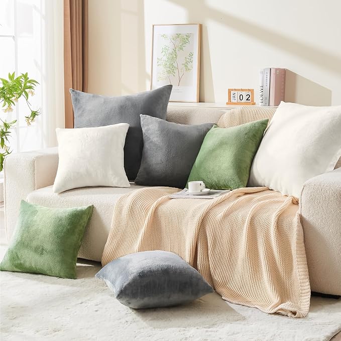 BEDELITE Velvet Pillow Covers 26x26 with Zipper, 2 Pack Super Soft Square Pillow Covers for Bedroom, Sofa, Luxury Cozy Fleece Pillowcases for All Seasons(26x26 Inches, Sage Green)