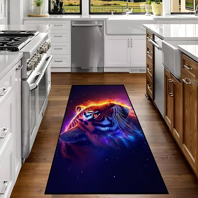 Galaxy Tiger Rug 3D Fierce Tigers Area Rugs for Bedroom Living Room Playroom Gameroom Boys Kids Fire Glitter Carpet Throw Rugs Floor Mat 79 in x 39 in
