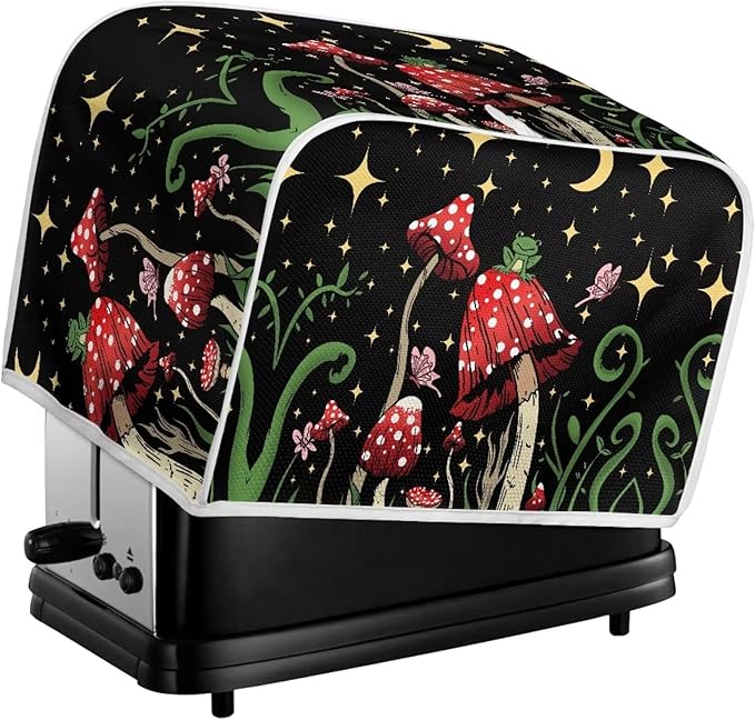 ZFRXIGN Butterfly Mushroom Toaster Cover 2 Slice Wide Slot Toaster Dust Covers Oven Cover Moon Night Kitchen Small Appliance Cover with Top Handle Home Decor Galaxy Frog