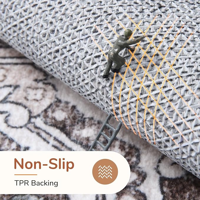 OPPODREAM Thin 10x14 Area Rugs, Washable Rugs 10x14 with Non Slip Backing, Low-Pile Faux Cashmere 10 x 14 Carpet, Greenish Grey