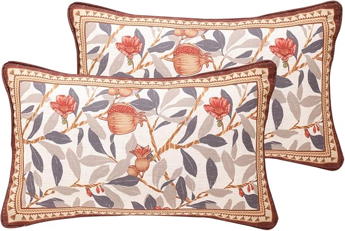 patdrea Designer Throw Pillow Covers Set of 2,Orange Farmhouse Rustic Linen with Pomegranate Fruit Pattern Pillow Covers,Decorative Lumbar Pillowcases Cushion for Bed Living Room Outdoor,12"x20"