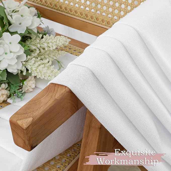Simplebrand White Semi Sheer Faux Linen Textured Curtains 54 Inch Length 2 Panels Set, Rod Pocket Farmhouse Short Curtain Drapes for Dinning Small Windows Bathroom Bedroom, Each 40Wx54L in, White