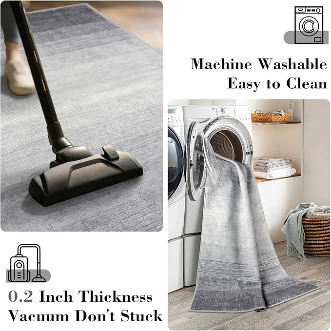 Wonnitar Modern Ombre Round Rug 4ft, Washable Grey Round Kitchen Area Rug Non-Slip Soft Circle Entry Throw Mat, Contemporary Non-Shedding Low Pile Carpet for Bedroom Laundry Bathroom (Grey, Round 4ft)