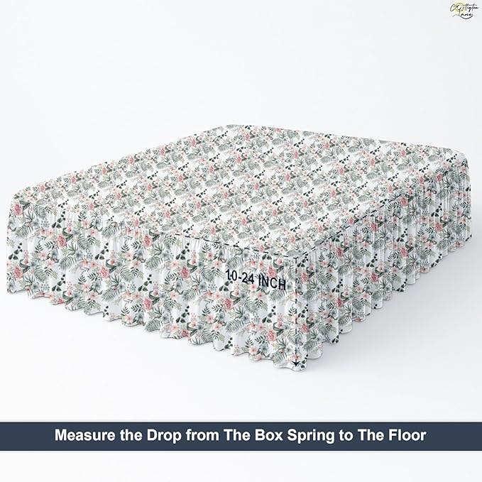 Cottington Lane Ruffled Bed Skirt Queen Size with Split Corner, Brushed Microfiber Hotel Quality Dust Ruffle, 24 Inch Drop Gathered Bedskirt, Soft, Stylish, Shrink & Fade Resistant, Petal Dream