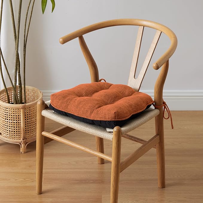 Chair Cushions for Dining Chairs Set of 4, Kitchen Chair Cushions, Chair Pads with Ties and Non Slip Backing, Tufted Memory Foam Seat Cushion 4 Pack, 15.5" x 15.5" x 4", Rust