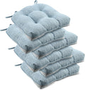 downluxe Indoor Chair Cushions for Dining Chairs, Tufted Overstuffed Textured Foam Kitchen Chair Pads with Ties and Non-Slip Backing, 15.5" x 15.5" x 4", Light Blue, 6 Pack