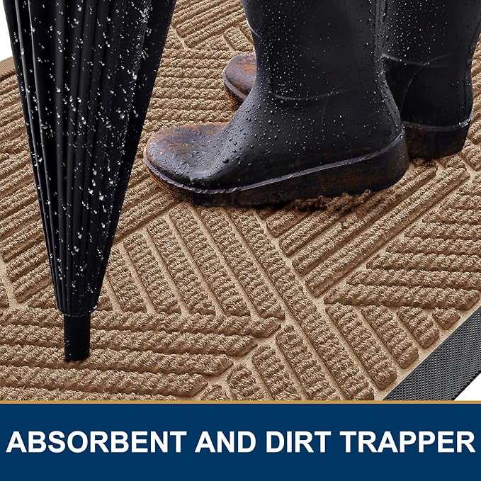 Smiry Front Door Mat Outside Entrance, Heavy Duty Sturdy Natural Rubber Doormat, Trap Dirt and Moisture, Easy Clean Low Profile Mats for Indoor Outdoor Entry, Irregular Triangle (71x24, Coffee)