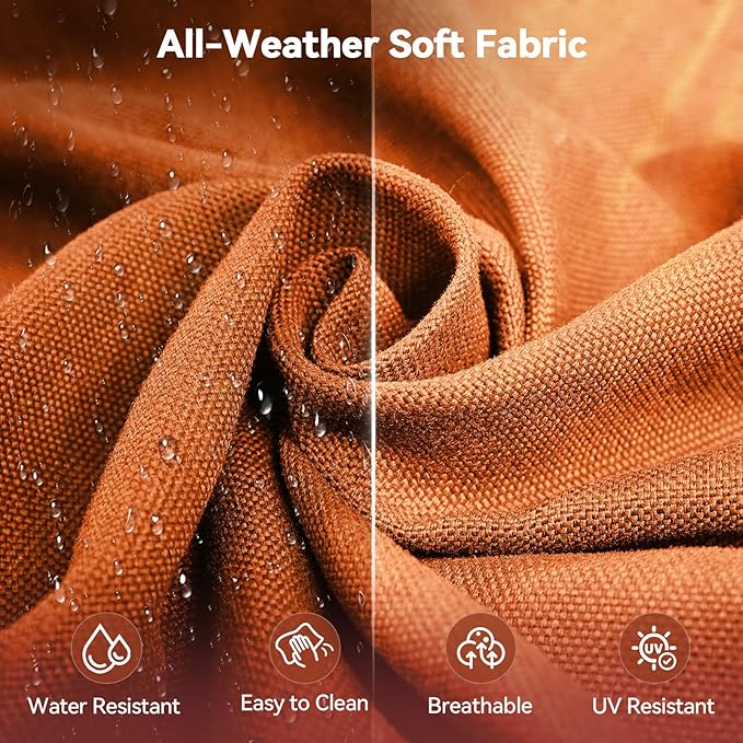 Luxury 6" Outdoor Cushions for Patio Furniture, 24x24x6" Thick Seat Cushion Set of 4, Fade Resistant Couch Chair Replacement Cushions High Density Deep Wicker Chair Cushion w/ Removable Cover, Orange