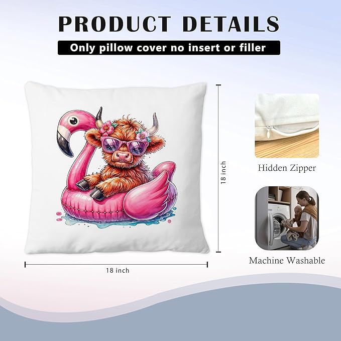 Hot Pink Summer Cow Pillow Covers 18x18 Set of 2, Cow Room Decor, Coastal Beachy Trendy Aesthetic Cute Fluffy Cows Decorative Throw Pillow Covers for Home Bedroom Living Room