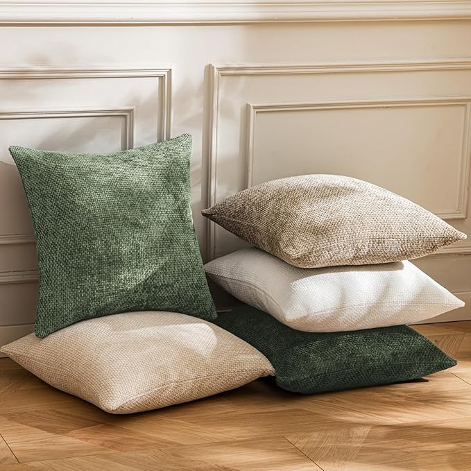 a moment Moss Green Chenille Throw Pillow Covers 22x22 Inch Pack of 2 Modern Decorative Throw Pillow Covers Farmhouse Cross Covers Home Decor for Sofa Bedroom Living Room