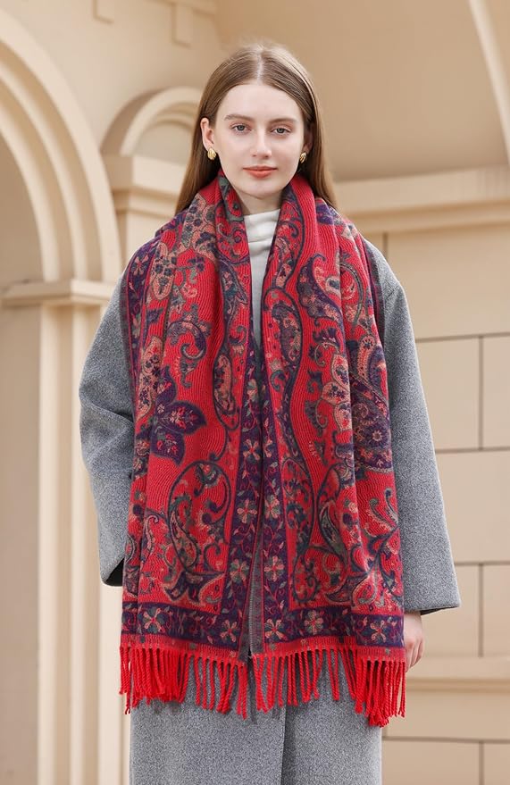 Wander Agio Warm Fashion Scarf Long Shawl Large Blanket Winter Wraps Scarves for Women Cashmere Jacquard Vintage Paisley