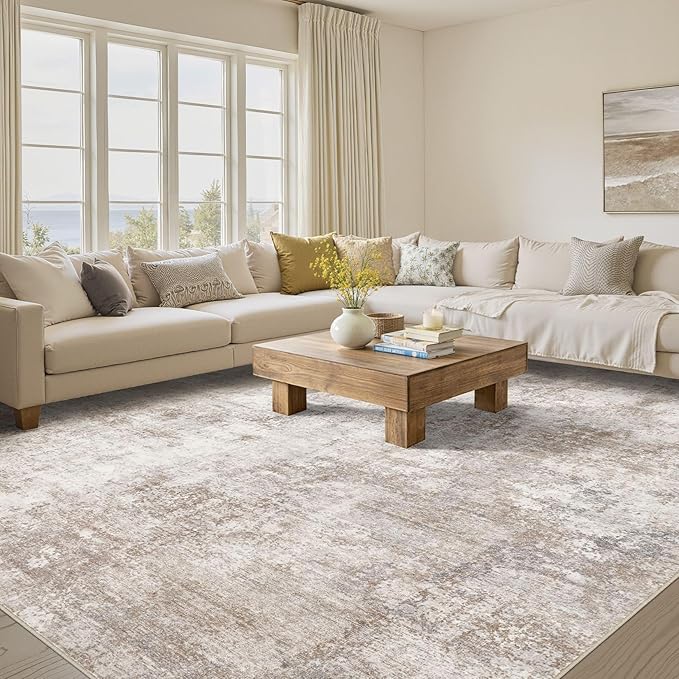 Washable 7x9 Area Rug: Modern Abstract Soft Non-Slip Indoor Rugs Home Decor - Low Pile Stain Resistant Foldable Rug for Living Room Bedroom Dining Room Playroom Office(Brown,7'X9')