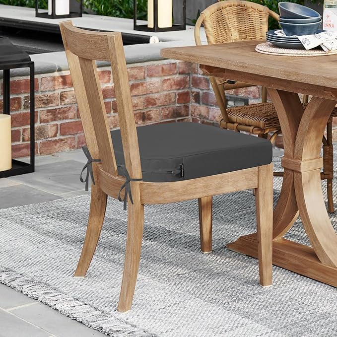 idee-home Outdoor Chair Cushions Set of 4, 17” x 17” x 3” Waterproof Patio Seat Cushions with Ties, Thick Dining Chair Pads for Outdoor Furniture, Medium Grey