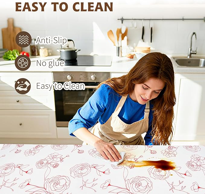 Shelf Liners for Kitchen Cabinets 17in x 20FT Non Adhesive Drawer Liner Red and White Floral Thickened Shelf Liner Paper Strong Non-Slip Easy to Clean for Tool Box with Knife and Tape Measure