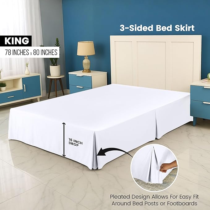 Utopia Bedding King Bed Skirt - Soft Quadruple Pleated Ruffle - Easy Fit with 16 Inch Tailored Drop - Hotel Quality, Shrinkage and Fade Resistant (King, White)