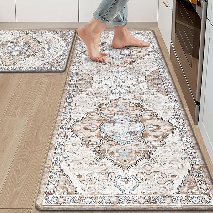 Ileading Anti Fatigue Kitchen Rugs Sets of 2 Cushioned Kitchen Mats for Floor Waterproof Kitchen Mat Set Non Slip Comfort Standing Mat for Kitchen, Office, Sink, Laundry