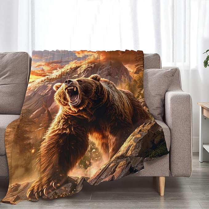 Bear Animal Throw Blanket - Cabin Decor Gift for Girls, Women, Boys, Men - Soft Warm Cozy Fleece for Couch, Sofa, Bed 50"x40"