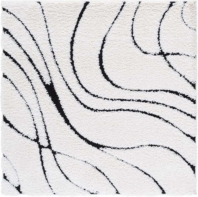 SAFAVIEH Florida Shag Collection Accent Rug - 3' Square, Ivory & Black, Non-Shedding & Easy Care, 1.2-inch Thick, Ideal for Living Room, Foyer, Bedroom (SG471-1290-3SQ)