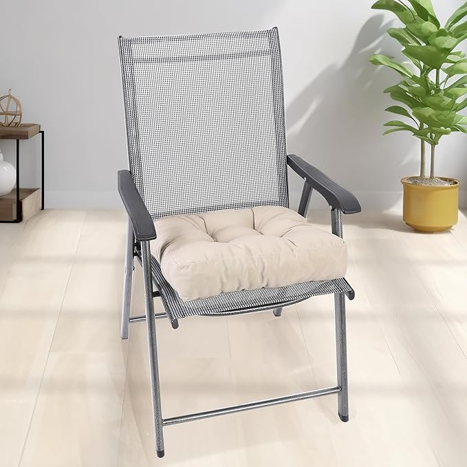 RACE LEAF 19" x 19" Patio Chair Cushions Khaki - Outdoor/Indoor Tufted Memory Foam Chair Pads Set of 2, Water-Resistant Olefin Chair Seat Cushion Non-Slip Backing