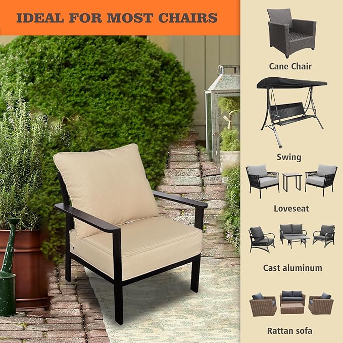 Goodgoods 22x24 inch Outdoor/Indoor Deep Seat Patio Cushions Set of 2 Resilient Foam Filling Water Repellent Stain-Resistant UV Resistant Weather Resistant Deep Seat Bottom Beige