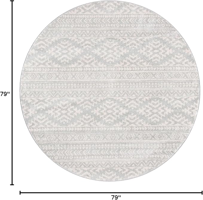 SAFAVIEH Tulum Collection Area Rug - 6'7" Round, Light Grey & Ivory, Moroccan Boho Tribal Design, Non-Shedding & Easy to Clean, Ideal for Living Room, Bedroom, Dining Space (TUL272F)