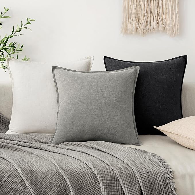 EMEMA Decorative Linen Throw Pillow Covers 20x20 Inch Light Grey Boho Farmhouse Neutral Couch Throw Pillows for Bed Pack of 2 Accent Pillowcase Modern Sofa Cushion Livingroom Home