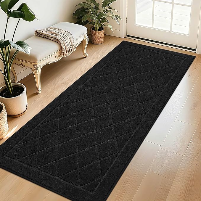 BEQHAUSE Dirt Trapper Door Mat 32" x 72", Doormat Non-Slip Entryway Rugs Washable, Dog Door Mat Stain Resistant and Absorbent Welcome Floor Mat for Front Back Door, Muddy Wet Shoes & Paws, Black